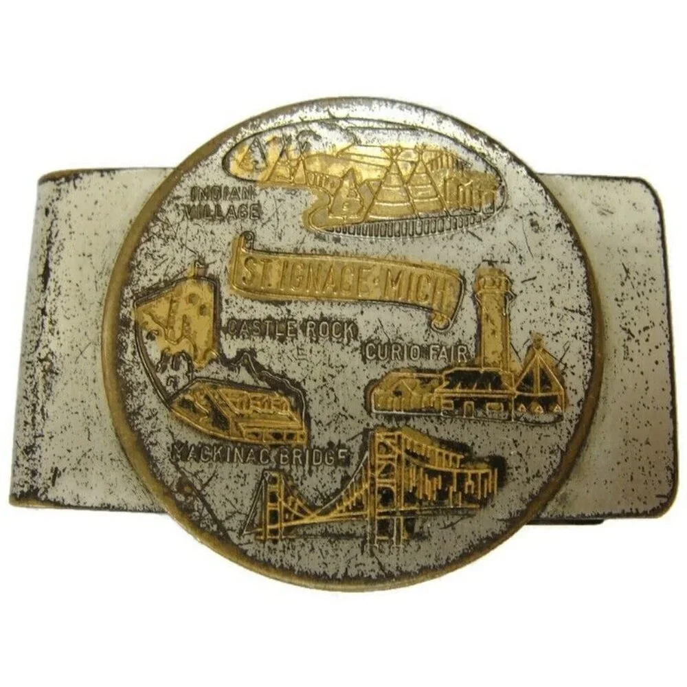 Vintage St. Ignace Michigan Money Clip Men Wallet ID Credit Card Holder